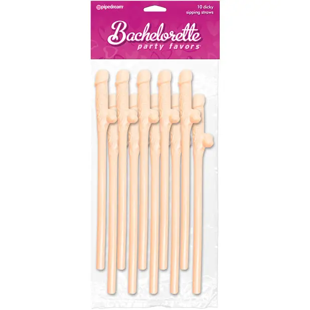 Bachelorette Party Favors Dicky Sipping Straws - Flesh Pack of 10 - Bachelorette & Party Supplies