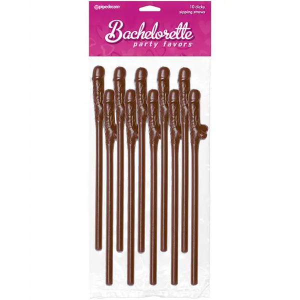 Bachelorette Party Favors Pecker Straws - Brown Pack of 10 - Bachelorette & Party Supplies