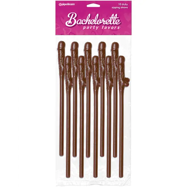 Bachelorette Party Favors Pecker Straws - Brown Pack of 10 - Bachelorette & Party Supplies