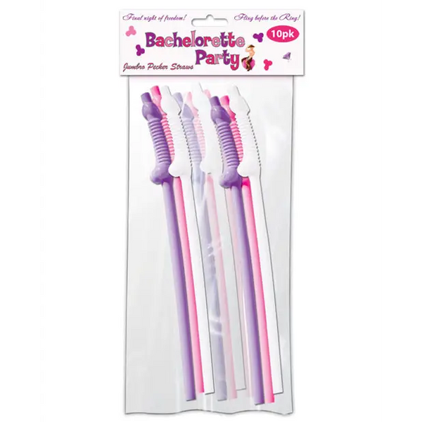 Bachelorette Party Pecker Sipping Straws - Assorted Colors Pack of 10 - Bachelorette & Party Supplies