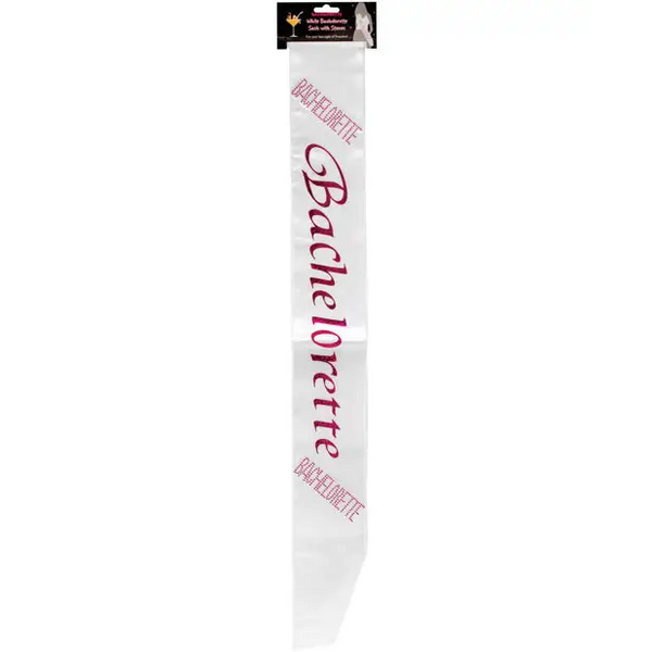 Bachelorette Sash w/Crystals - White - Bachelorette & Party Supplies