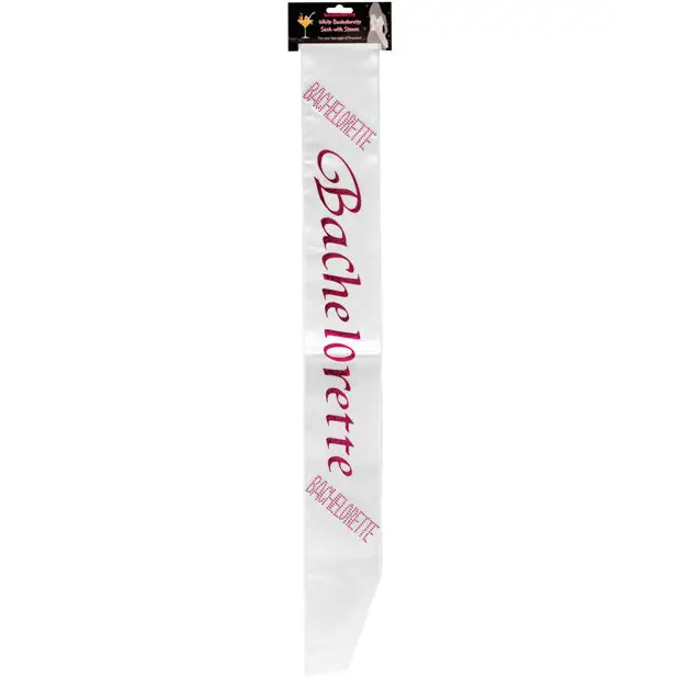 Bachelorette Sash w/Crystals - White - Bachelorette & Party Supplies