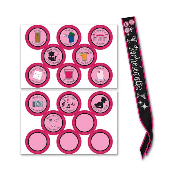 Bachelorette Sash w/Stick On Badges - Bachelorette & Party Supplies