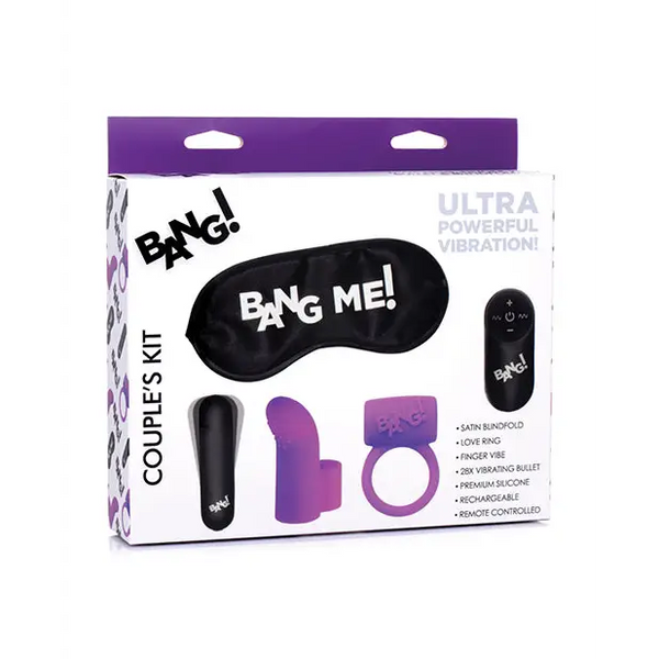 Bang! Couple’s Kit with RC Bullet Blindfold Cock Ring & Finger Vibe - Purple - Stimulators