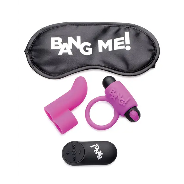 Bang! Couple’s Kit with RC Bullet Blindfold Cock Ring & Finger Vibe - Purple - Stimulators