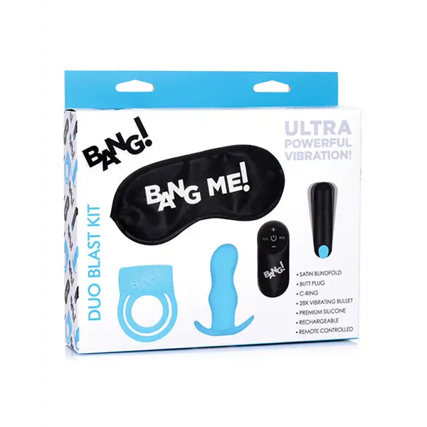 Bang! Duo Blast Remote Control Cock Ring & Butt Plug Vibe Kit - Blue - Anal Products