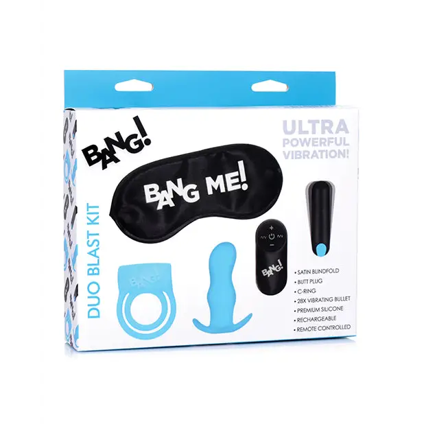 Bang! Duo Blast Remote Control Cock Ring & Butt Plug Vibe Kit - Blue - Anal Products