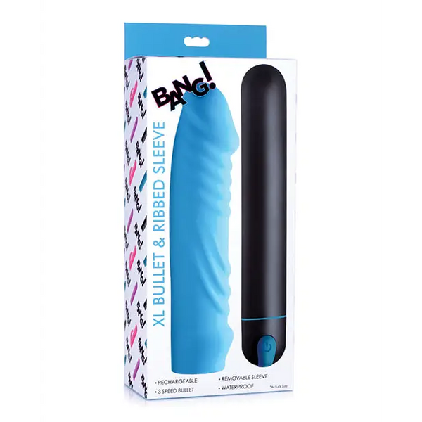 Bang! XL Bullet & Ribbed Silicone Sleeve - Blue - Dongs & Dildos