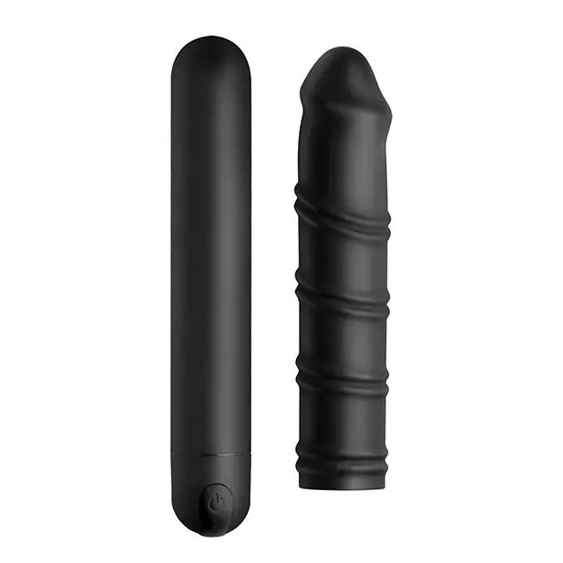 Bang! XL Bullet & Swirl Silicone Sleeve - Black - Dongs & Dildos