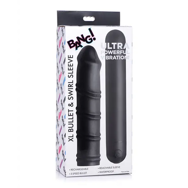 Bang! XL Bullet & Swirl Silicone Sleeve - Black - Dongs & Dildos