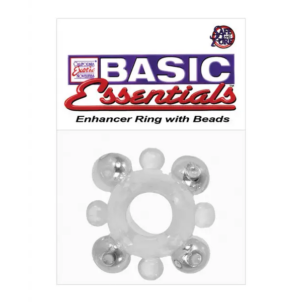 Basic Essentials Enhancer Ring w/Beads - Clear - Penis Enhancement