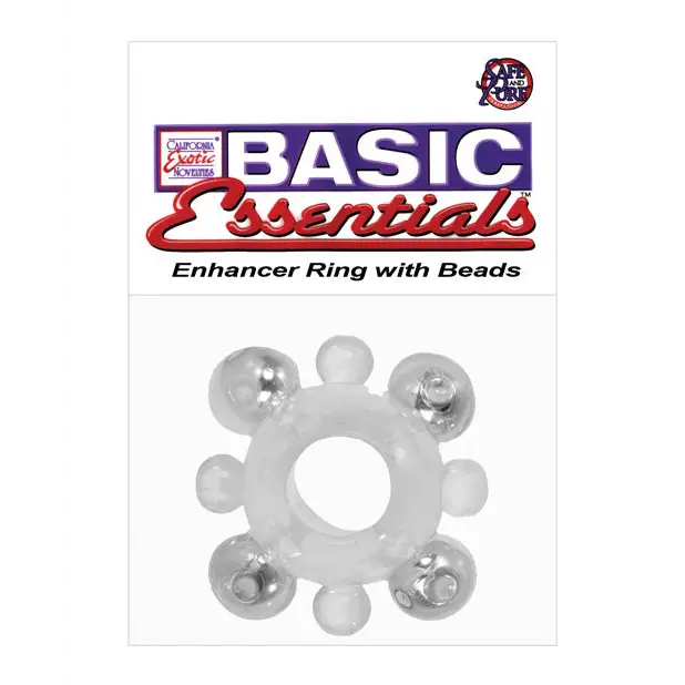 Basic Essentials Enhancer Ring w/Beads - Clear - Penis Enhancement