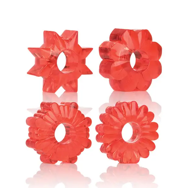 Basic Essentials Rings - Red Set of 4 - Penis Enhancement