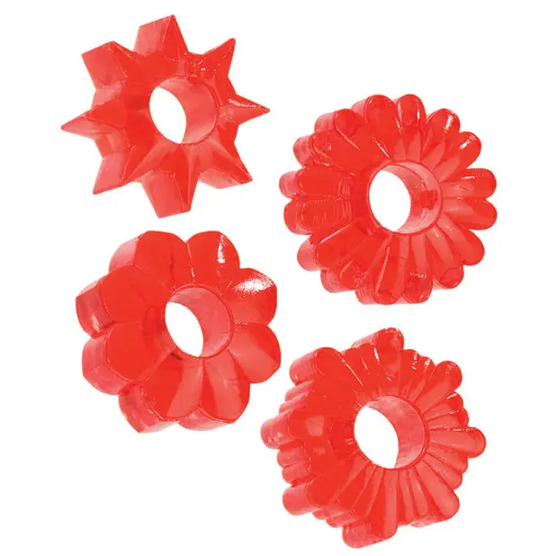Basic Essentials Rings - Red Set of 4 - Penis Enhancement
