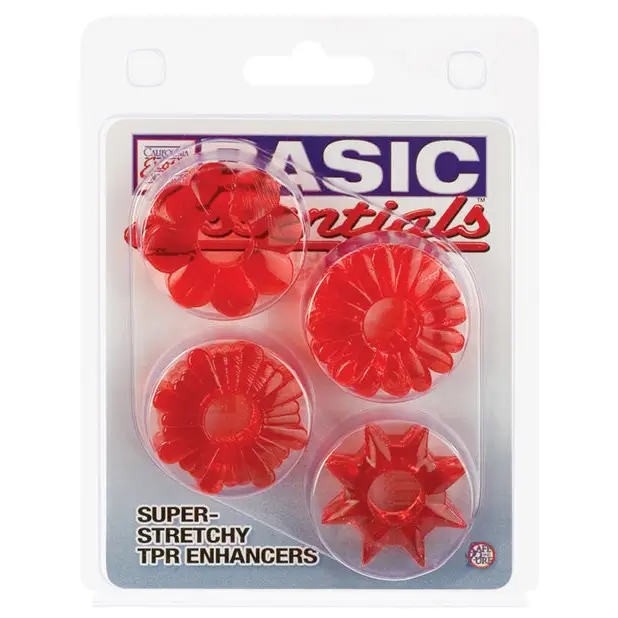 Basic Essentials Rings - Red Set of 4 - Penis Enhancement