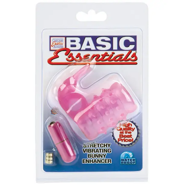 Basic Essentials Stretchy Vibrating Bunny Enhancer - Pink - Penis Enhancement