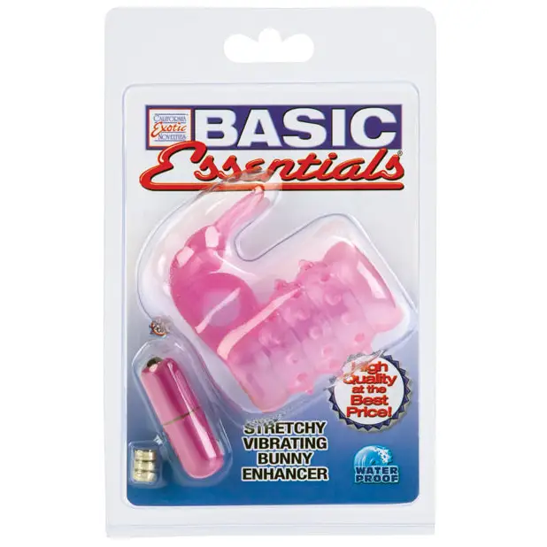 Basic Essentials Stretchy Vibrating Bunny Enhancer - Pink - Penis Enhancement