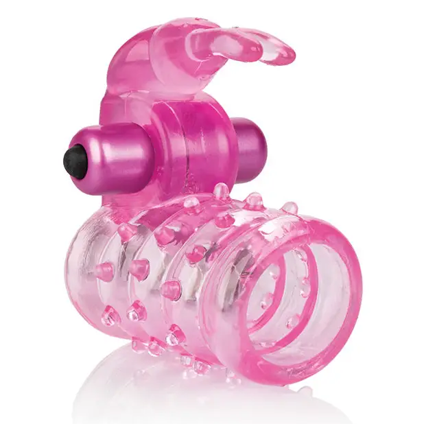Basic Essentials Stretchy Vibrating Bunny Enhancer - Pink - Penis Enhancement