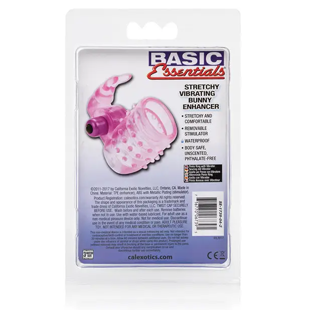 Basic Essentials Stretchy Vibrating Bunny Enhancer - Pink - Penis Enhancement