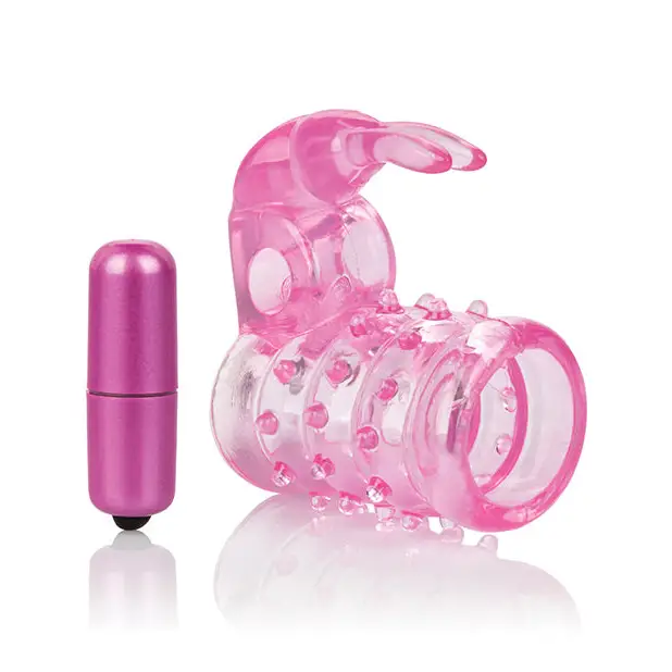 Basic Essentials Stretchy Vibrating Bunny Enhancer - Pink - Penis Enhancement