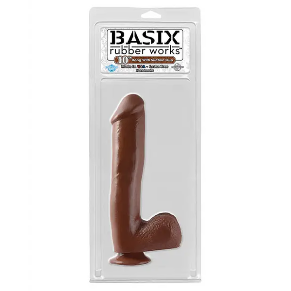 Basix Rubber Works 10’’ Dong w/Suction Cup - Brown - Dongs & Dildos