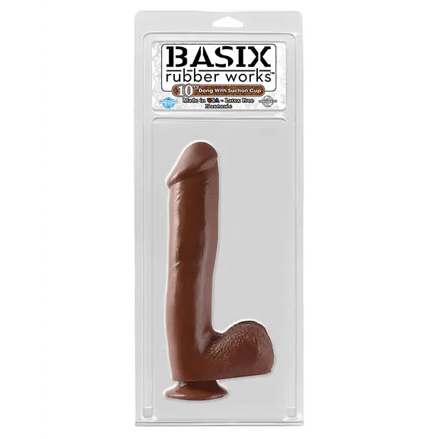 Basix Rubber Works 10’’ Dong w/Suction Cup - Brown - Dongs & Dildos