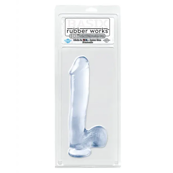 Basix Rubber Works 10’’ Dong w/Suction Cup - Clear - Dongs & Dildos