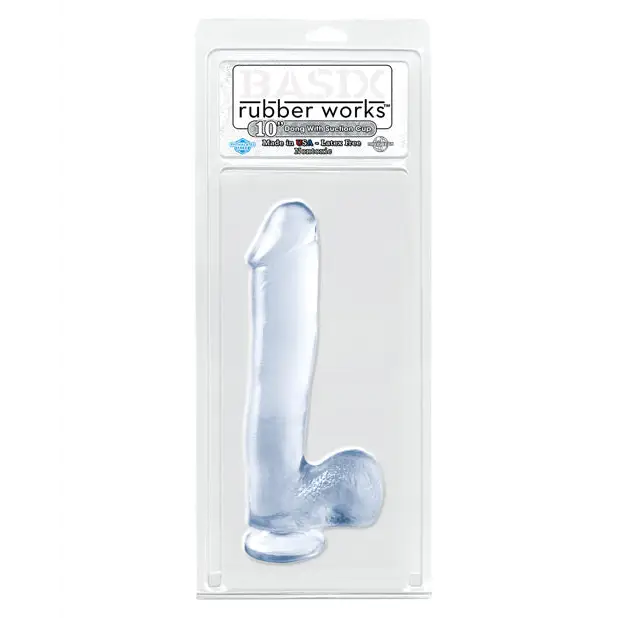 Basix Rubber Works 10’’ Dong w/Suction Cup - Clear - Dongs & Dildos