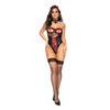Beauty of the Dead Underwire Bodysuit w/Open Back Collar & Head Piece Black/Red L/XL - Costumes