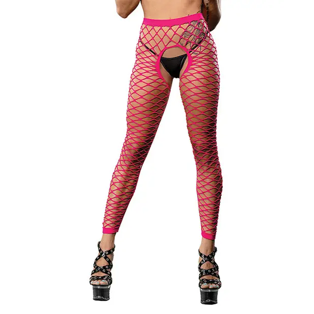 Beverly Hills Naughty Girl Crotchless All Over Mesh Leggings Pink O/S - Lingerie - Packaged