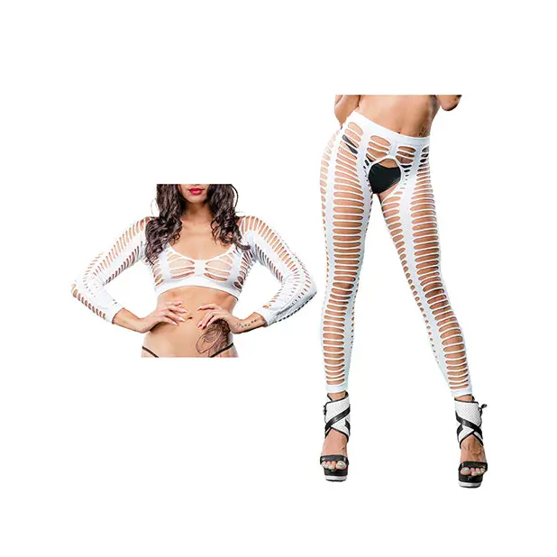 Beverly Hills Naughty Girl Crotchless All Over Straps Mesh Leggings White O/S - Lingerie - Packaged