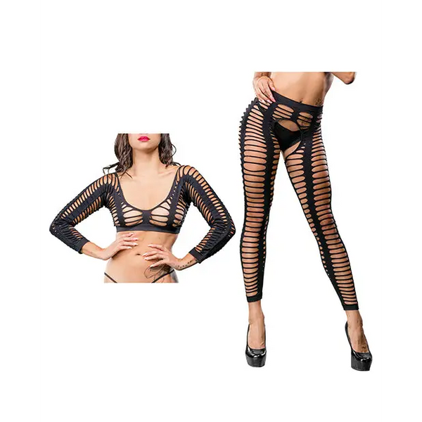 Beverly Hills Naughty Girl Crotchless All Over Straps Mesh Leggings Black O/S - Lingerie - Packaged