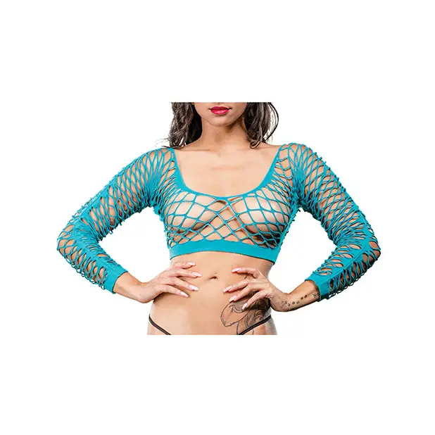 Beverly Hills Naughty Girl Crotchless Front Mesh & Side Design Leggings Turquoise O/S - Lingerie - Packaged