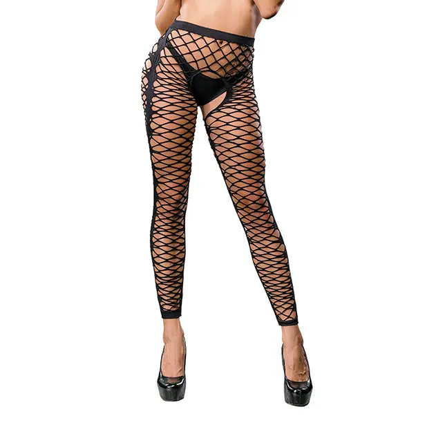 Beverly Hills Naughty Girl Crotchless Front Mesh & Side Design Leggings Black O/S - Lingerie - Packaged