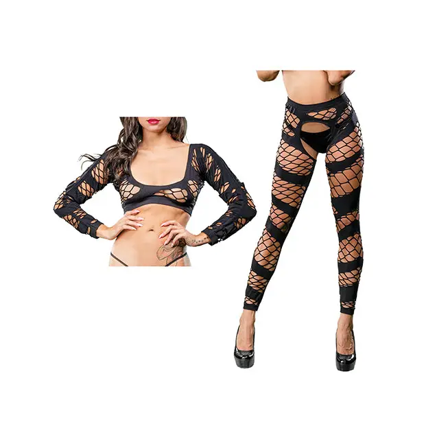 Beverly Hills Naughty Girl Crotchless Mesh & Fishnet Leggings Black O/S - Lingerie - Packaged