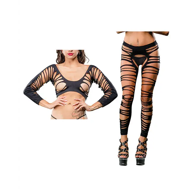 Beverly Hills Naughty Girl Crotchless Side Straps Leggings Black O/S - Lingerie - Packaged