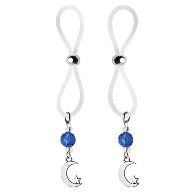 Bijoux de Nip Nipple Halos Moon & Star Charm - Blue/Clear - Bondage Blindfolds & Restraints