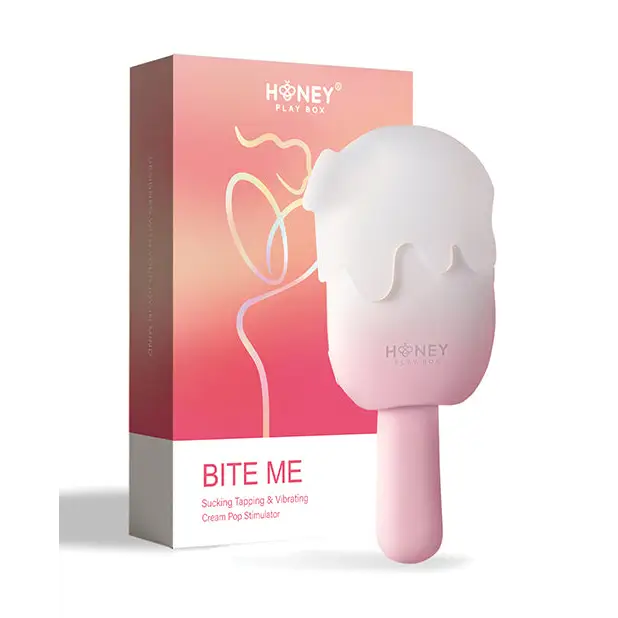 Bite Me Sucking Tapping & Vibrating Cream Pop Stimulator - Pink/White - Stimulators