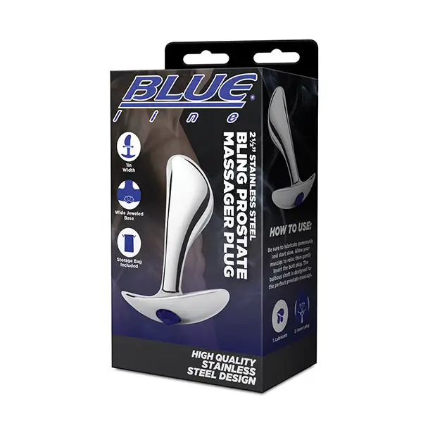 Blue Line 2.5’’ Stainless Steel Bling Prostate Massager Plug - Anal Products