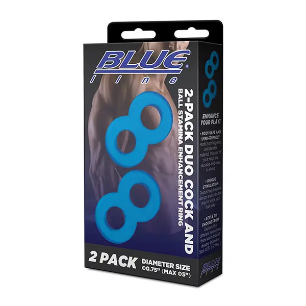 Blue Line C & B Dual Cock & Ball Stamina Enhancement Ring - Jelly Blue Pack of 2 - Penis Enhancement