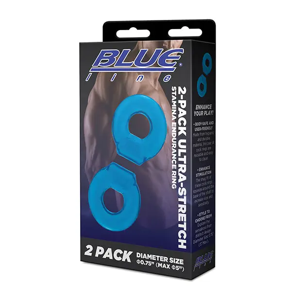 Blue Line C & B Ultra-Stretch Stamina Endurance Ring - Jelly Blue Pack of 2 - Penis Enhancement