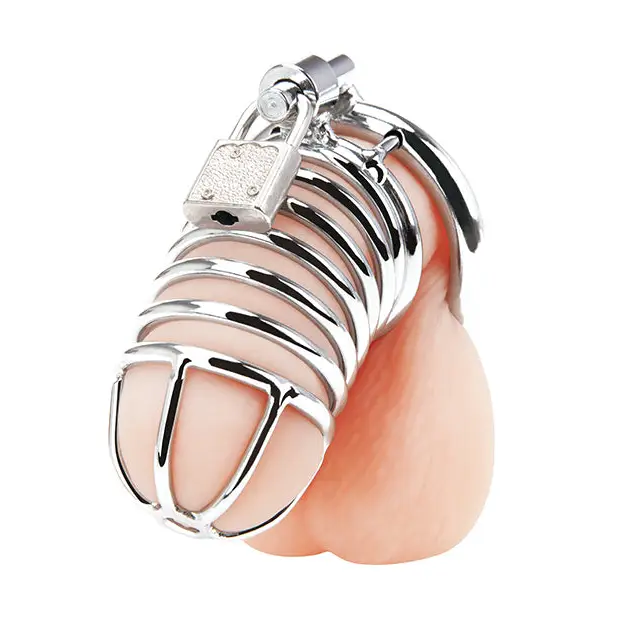 Blue Line Deluxe Chastity Cage - Silver - Bondage Blindfolds & Restraints