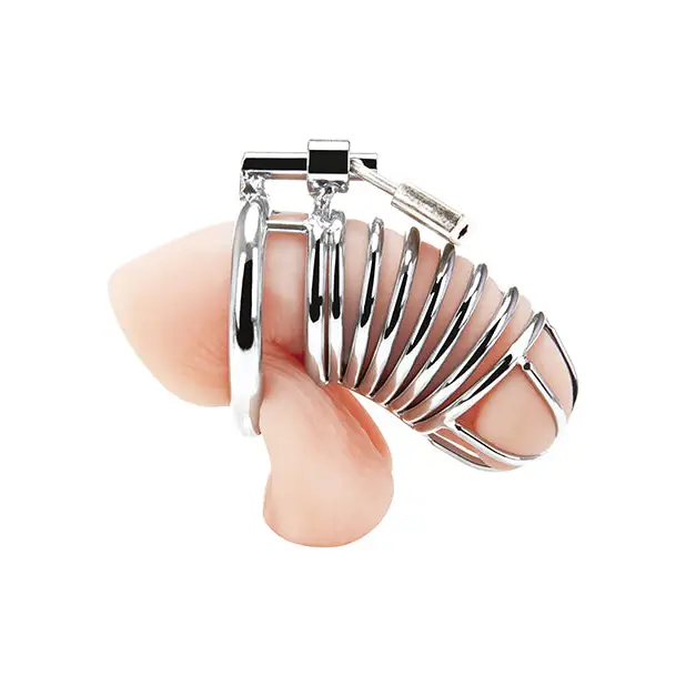 Blue Line Deluxe Chastity Cage - Silver - Bondage Blindfolds & Restraints