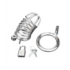 Blue Line Deluxe Chastity Cage - Silver - Bondage Blindfolds & Restraints