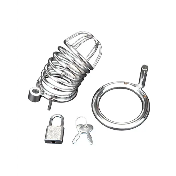 Blue Line Deluxe Chastity Cage - Silver - Bondage Blindfolds & Restraints