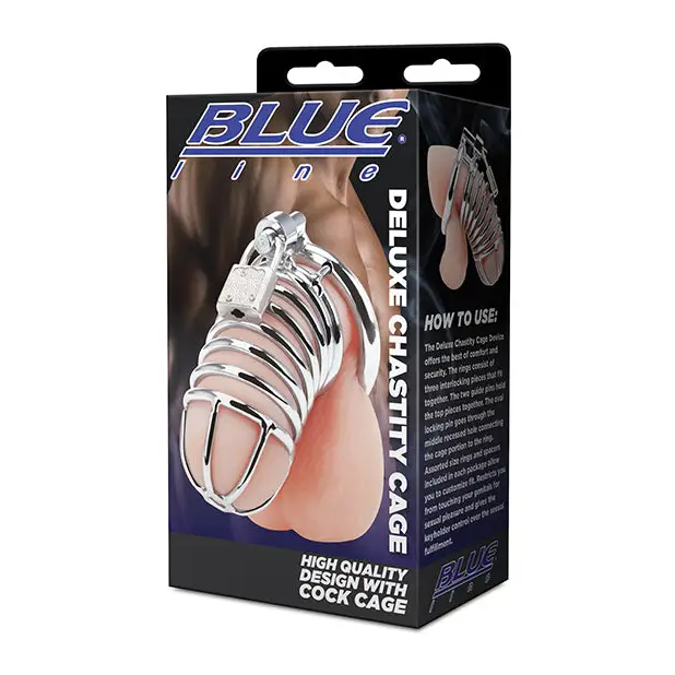 Blue Line Deluxe Chastity Cage - Silver - Bondage Blindfolds & Restraints