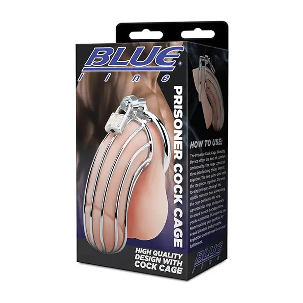 Blue Line Prisoner Cock Cage - Silver - Bondage Blindfolds & Restraints