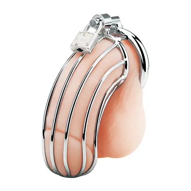 Blue Line Prisoner Cock Cage - Silver - Bondage Blindfolds & Restraints