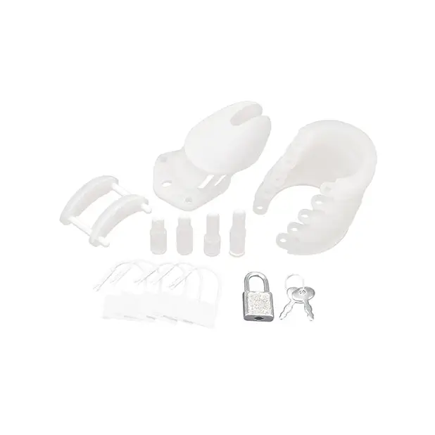 Blue Line Silicone Chastity Cage - White - Bondage Blindfolds & Restraints