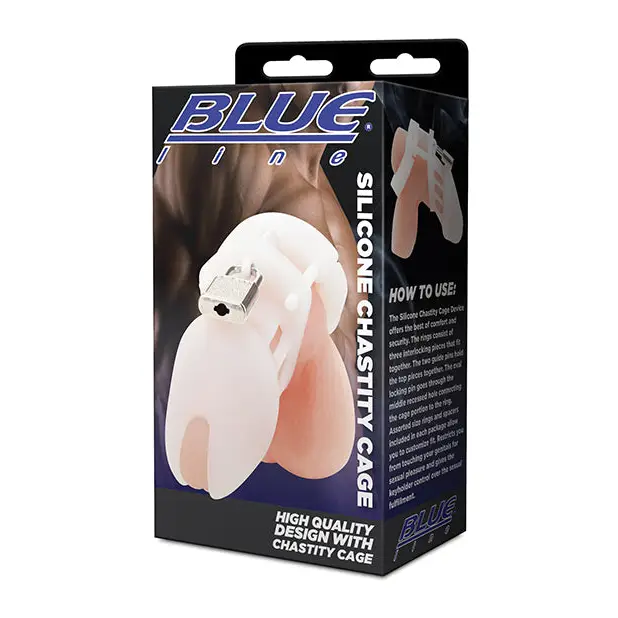 Blue Line Silicone Chastity Cage - White - Bondage Blindfolds & Restraints